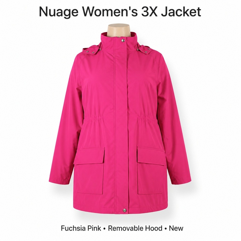 Nuage Womens 3X Solid Zip Snap Front Jacket Removable Hood Fuchsia Pink A375742